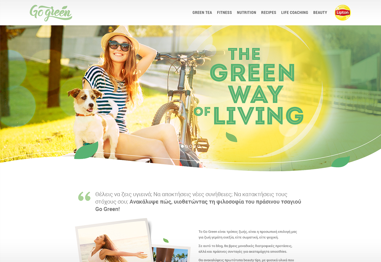 Lipton Go Green website. A digital hub inviting users to adopt the philosophy of Green tea.
