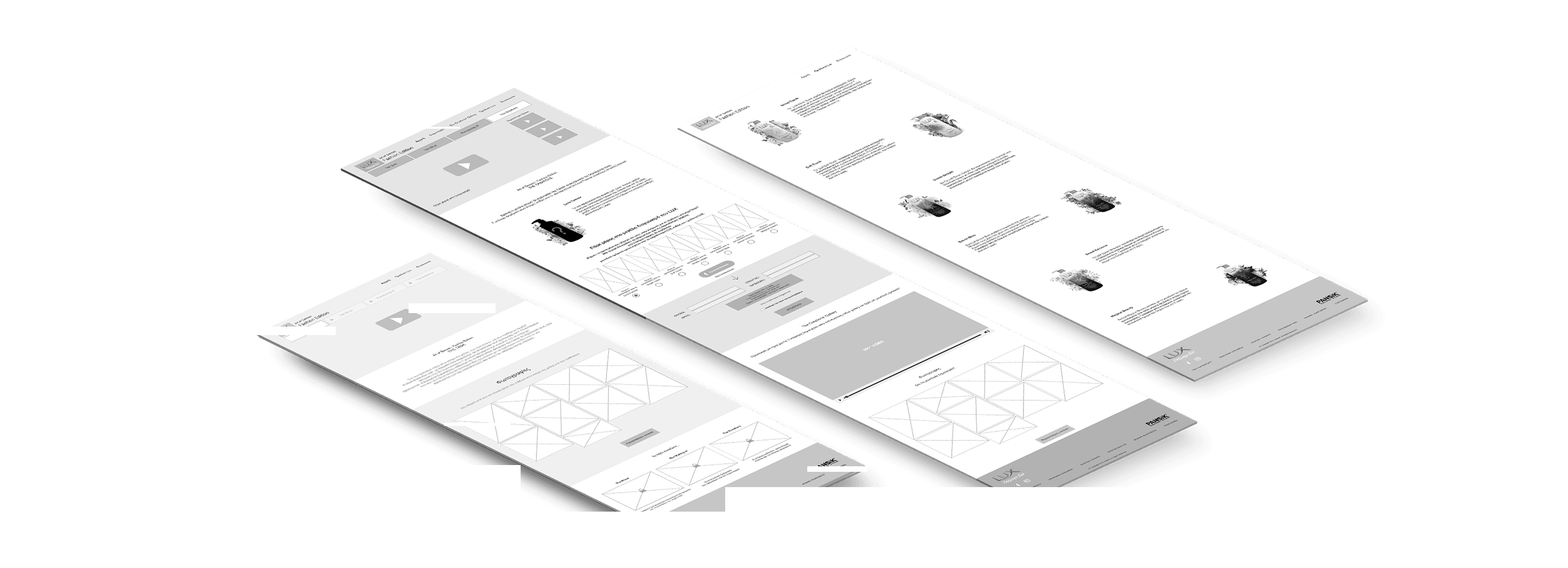 Art of Senses website wireframes. A visual guide that represents the skeletal framework of a website. 